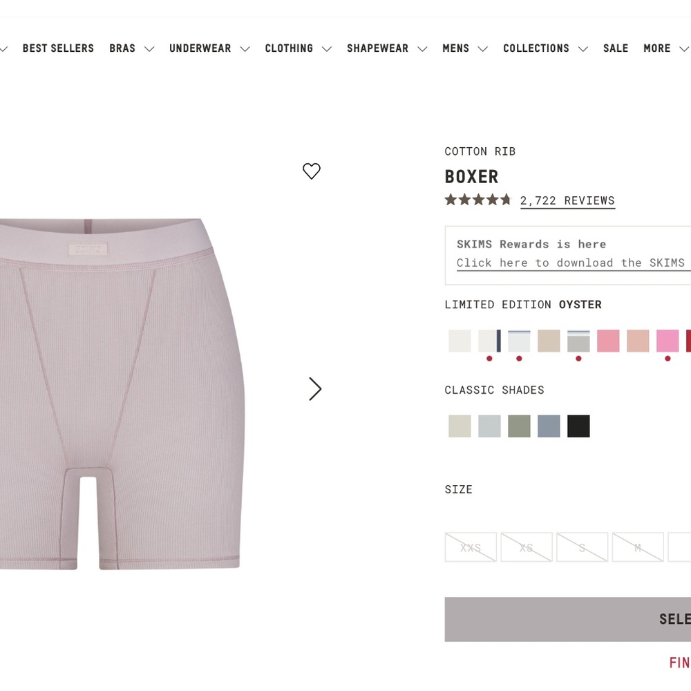 SKIMS COTTON RIB BOXER OYSTER NWT SIZE M